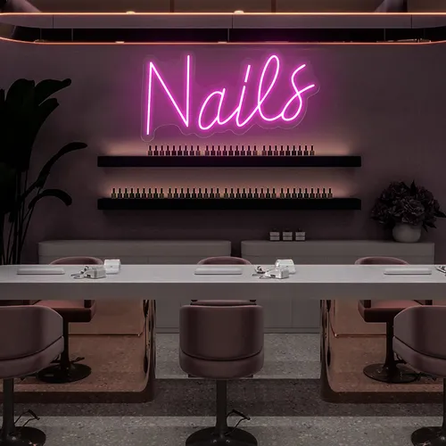 Nails Script Neon Sign - Custom Promo Now - UK