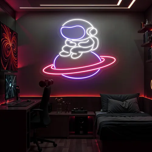 Astronaut In Saturn Neon Sign - Custom Promo Now - UK