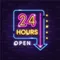 24 Hours Open Neon Sign - Custom Promo Now - UK