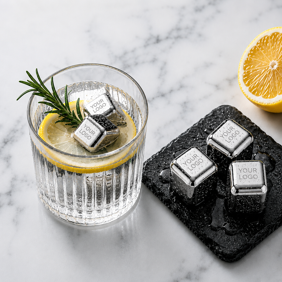 Silver Stainless Steel Ice Cubes - Custom Promo Now - UK