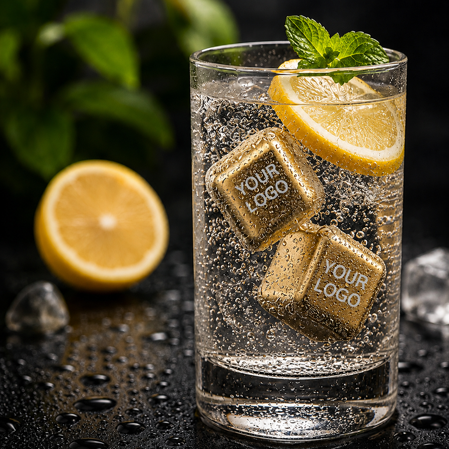 Gold Stainless Steel Ice Cubes - Custom Promo Now - UK