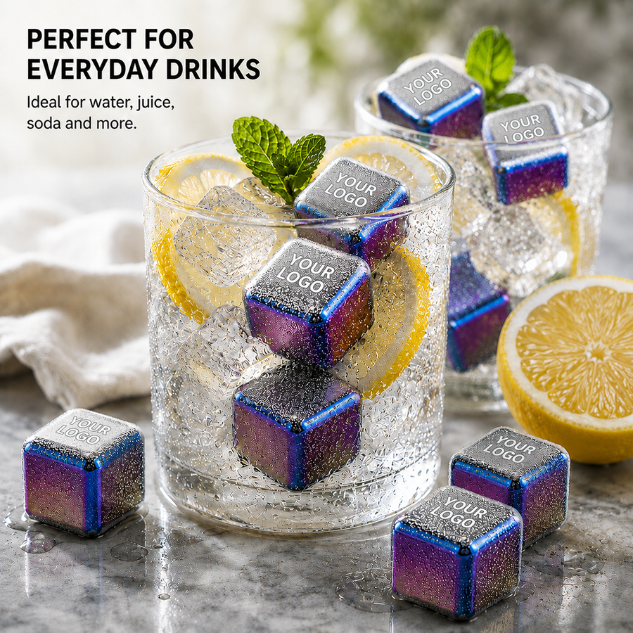 Rainbow Stainless Steel Ice Cubes - Custom Promo Now - UK