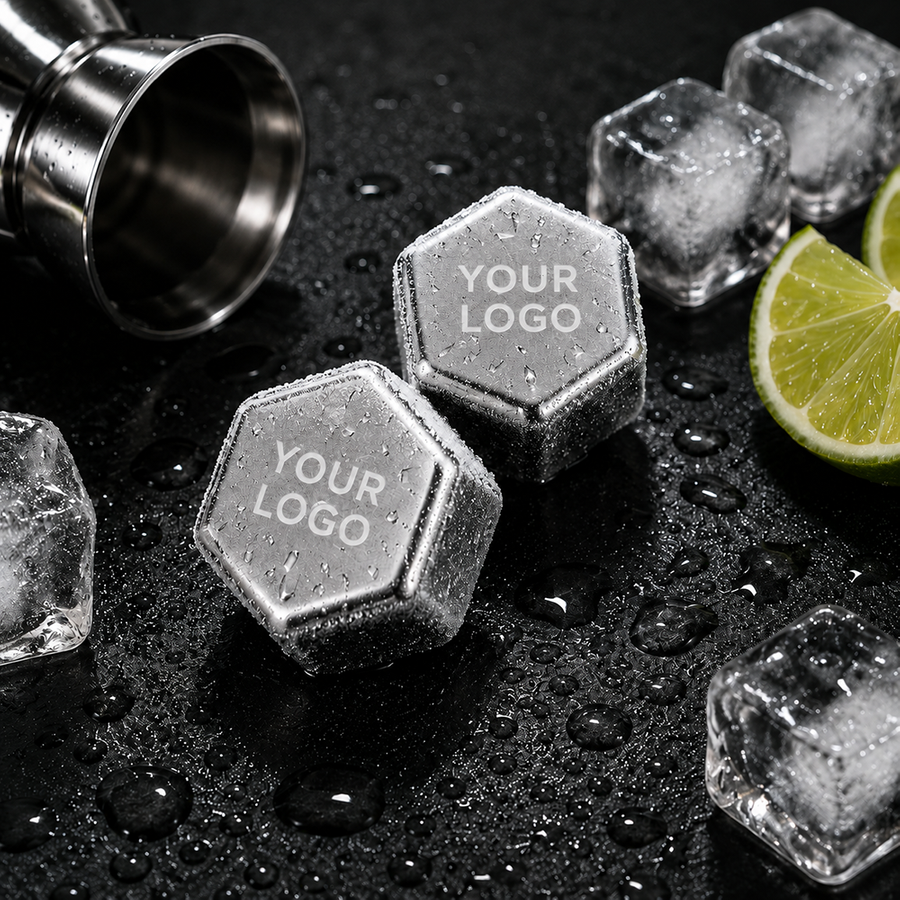 Hexagon Stainless Steel Ice Cubes - Custom Promo Now - UK