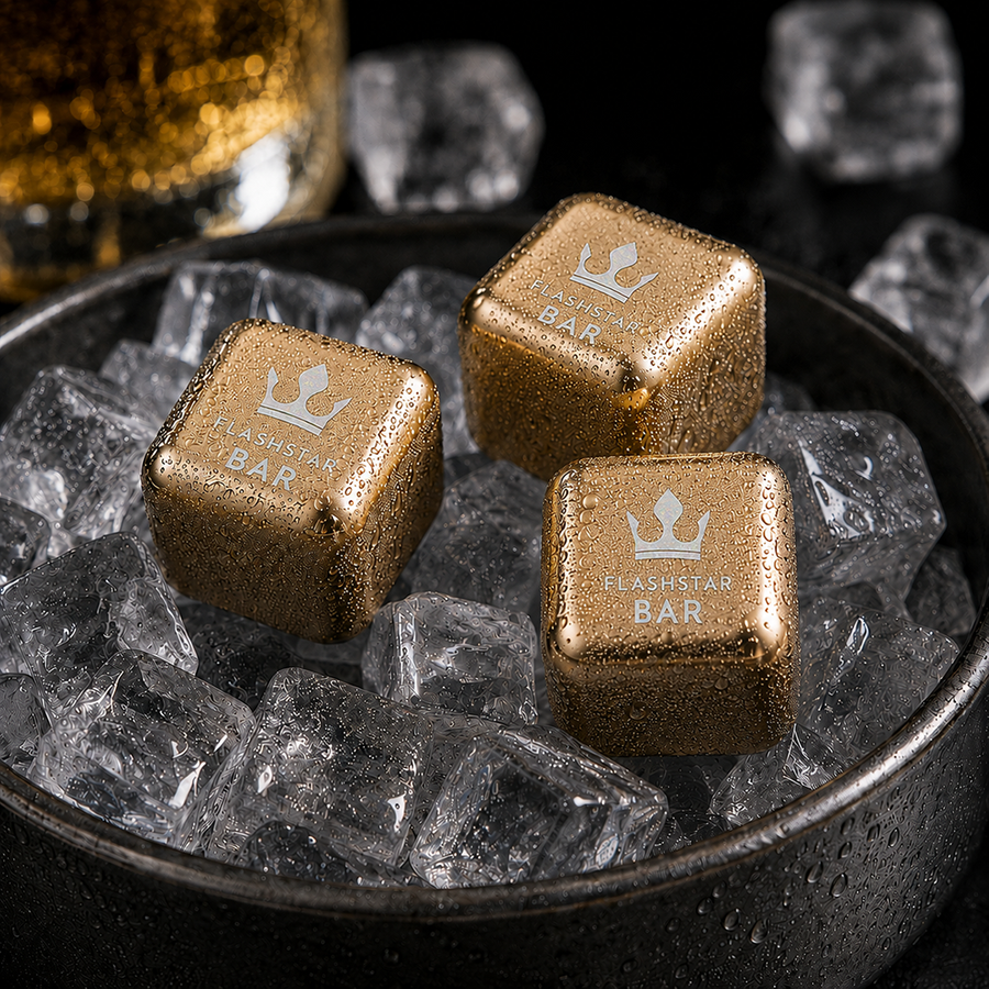 Gold Stainless Steel Ice Cubes - Custom Promo Now - UK