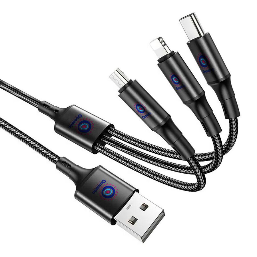 Nylon Braided 3-in-1 Charging Cables - Custom Promo Now - UK